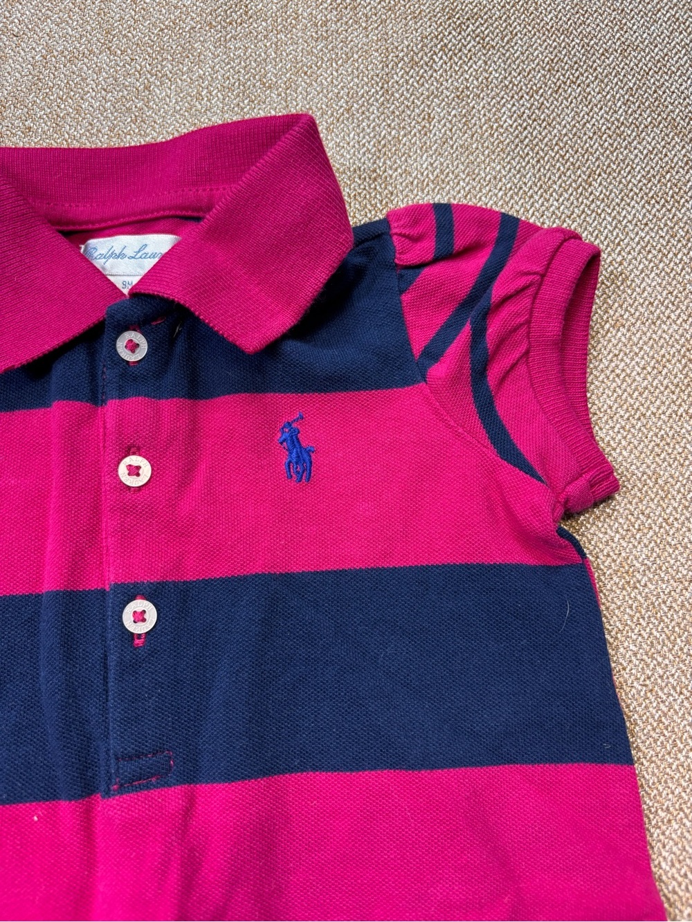 Ralph Lauren Red & Navy Striped Polo Dress with Flared Skirt 9M - Picture 2 of 7